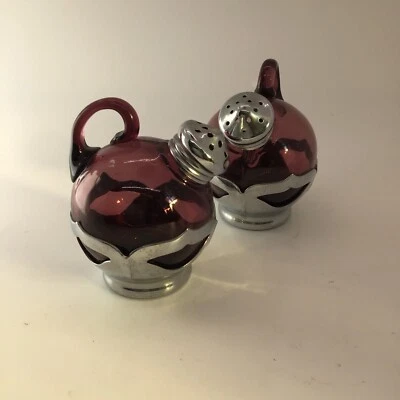 $19.50 • Buy Farber Bros / Cambridge Glass Krome Kraft Salt & Pepper Shakers Vtg Amethyst