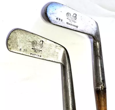 2 Rare Rooster Logo RUSO 6 32 PUTTER Hickory Shaft & RUSO 6 81 MAHIE Golf Clubs • $399.95