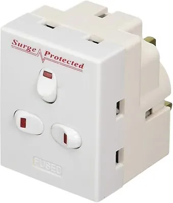 3 Way Triple Mains Switched Adapter 13A Plug Neon Block Socket Splitter Surged • £8.49