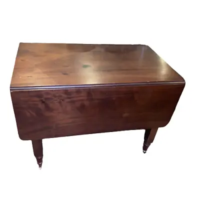Antique Drop Leaf Table Dining Mahogany Sheraton 19th Century W/Brass Casters • $695