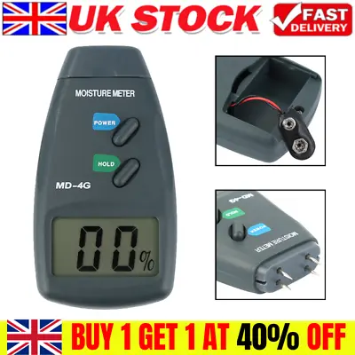 4 Pin Digital Moisture Detector Damp Meter Wood Brick Screed Wallpaper Tester UK • £11.89