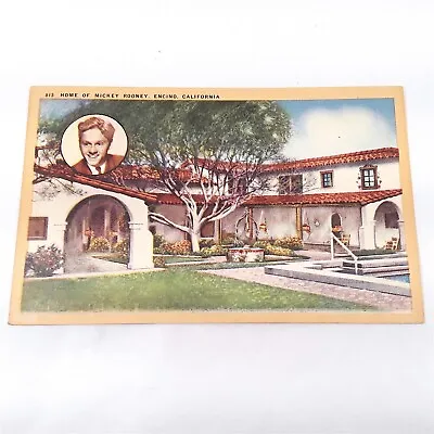 Hollywood Movie Star -Mickey Rooney- Encino Home California Postcard 1930-45 • $3.99
