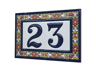 11cm X 5.5cm Floral Hand-painted Ceramic Black Number Tiles & Metal Frames • £28.16