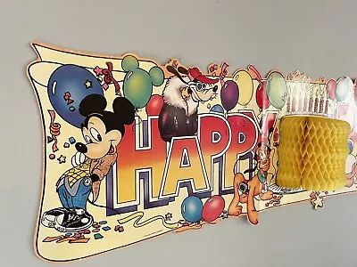 Vintage Disney Mickey Mouse Cardboard Paper HAPPY BIRTHDAY Party Sign Banner • $18.17