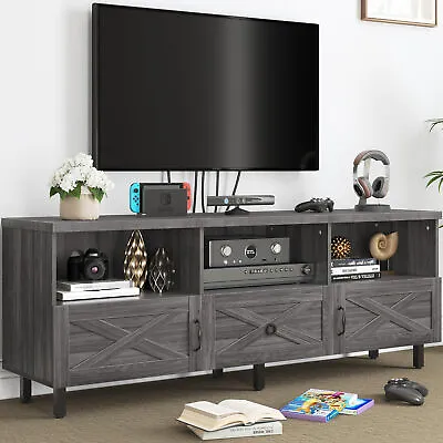 Farmhouse TV Stand Cabinet For 70/65/60 In TV Entertainment Center Media Console • $132.97