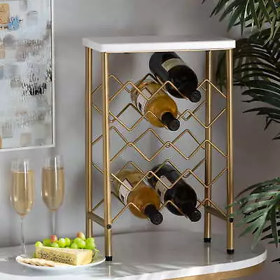 Modern Contemporary Gold Finished Metal Wine Rack With Faux Marble Tabletop • $26