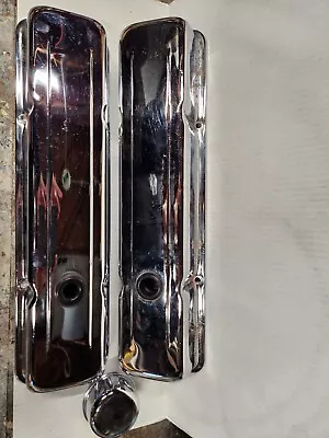 SB Chevy SBC Tall Chrome Steel Valve Covers With Grommets Cap Vintage  • $30
