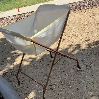 $100 • Buy Vintage Laundry Cart Folding Collapsible On Wheels Mid Century MCM