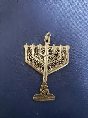 Vintage Sterling Silver Menorah Filigree Pendant • $16.99