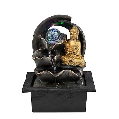 £25.99 • Buy Indoor Crystal Ball Buddha Fountain Water Feature LED Lights Polyresin Statues
