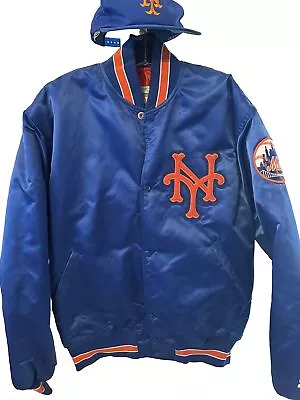 Rare 1980s PRO PLAYER NEW YORK METS Blue & Orange Satin Bomber Starter Jacket • $249.88