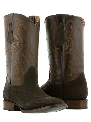$149.99 • Buy Mens Brown Western Cowboy Boots Bull Bison Buffalo Leather Print Square Toe