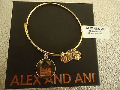 Alex And Ani US ARMY Shiny Gold Finish Charm Bangle New W/ Tag Card & Box • $30.99