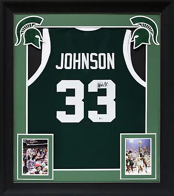 Michigan State Magic Johnson Signed Green Pro Style Framed Jersey BAS Witnessed • $439.99