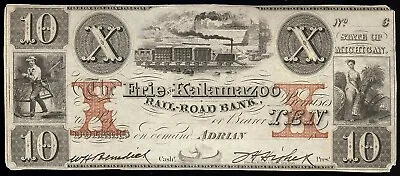U.S.A. Michigan Eria & Kalamazoo Rail-Road Bank Adrian $10  ___ 18__ NetEF • $149.95