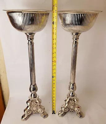 Pair Of Large Vintage Ornate Altar Candlesticks Candle Holder Holy Water Font • $220