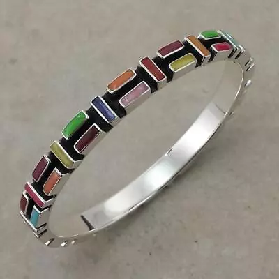 TAXCO .925 STERLING SILVER BEAUTIFUL MOSAIC BANGLE BRACELET | Mexican Jewelry • £120.51