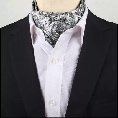 Men's Light Silver Paisley Ascot Cravat • £8.99