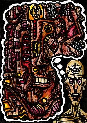 ORIGINAL ARTWORK | ACEO  Outsider Surreal Abstract Art | OVERTHINKING • $45