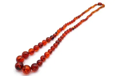 Vintage Bead Necklace Gold Tone Amber Color Graduated 35  • $35.99
