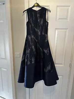 Coast Navy Silver Jacquard Midi Dress Size 8  • £29.99