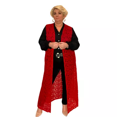 Womens Ladies Sleeveless Lace Duster Jacket Long Waistcoat Plus Size • £29