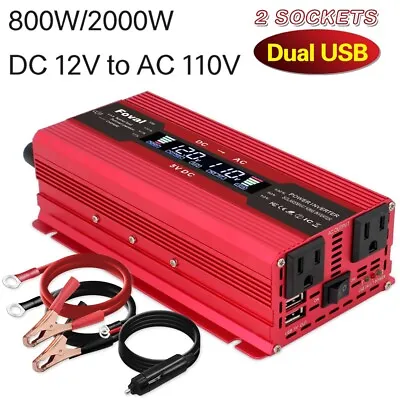 800W 2000W DC 12V To AC 110V Power Inverter Car Converter With 2USB 2AC Trip Red • $41.39