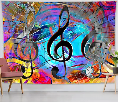 Psychedelic Music Note Tapestry Colourful Wall Hanging Bedspread Art Home Decor • $12.99