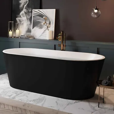 60'' Acrylic Freestanding Oval Bathtub Black Soaking Tub With Stainless Overflow • $739.90