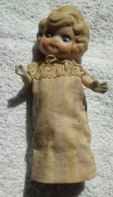 VINTAGE BISQUE PENNY DOLL WITH DRESS MOVEABLE ARMS JAPAN 6.5  Tall • $9.99