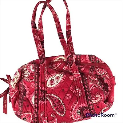 Vera Bradley Purse Mesa Red Satchel Shoulder Bag Retired Print Paisley Zip Up • $9.95