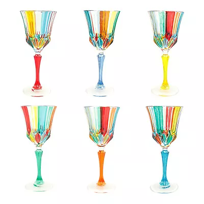 Set Of Six 6 Murano Wine Glasses Multi Colour Red Green Stem Hand Painted Venice • £139.95