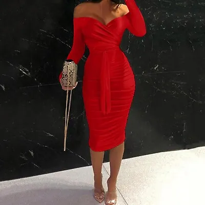 $37.93 • Buy Summer Dresses For Tall Women Women Fashion Solid Dress Off Shoulder Ruched
