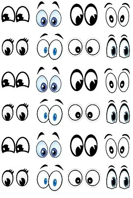 24 Cartoon Eyes Stand Up Cupcake Cake Toppers Edible Rice Wafer Paper Decoration • £2.99