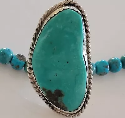 Vintage OLD PAWN Navajo Handmade Sterling HUGE 2 1/8  Turquoise Ring Size 10.5 • $83