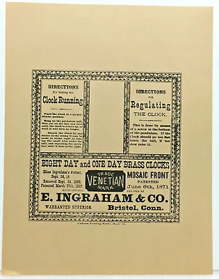 Antique Reproduction E. Ingraham Clock Co Clock Label 8 1/2  X11 1/8  • $7.99