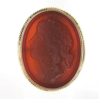 $996 • Buy Vintage 14K Gold Large Oval Carved Carnelian Intaglio Cameo W/ Twisted Wire Ring