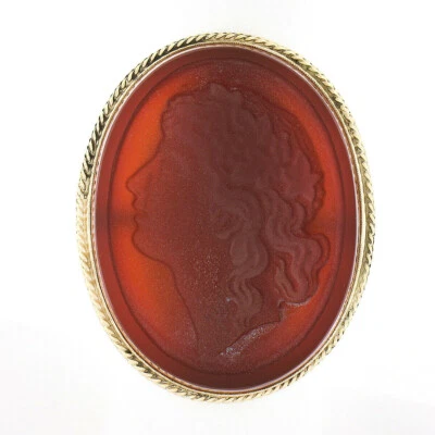 $996 • Buy Vintage 14K Gold Large Oval Carved Carnelian Intaglio Cameo W/ Twisted Wire Ring
