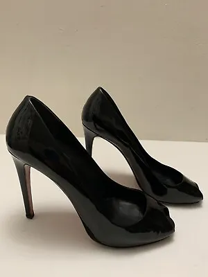 MIU MIU Black Patent Open Toe Heels Pumps Shoes 37.5 US 7.5 • $20