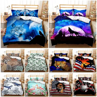 Galaxy Wolf Sea Dolphin Forest Animal Deer Tiger Doona Duvet Quilt Cover Bed Set • $32.95