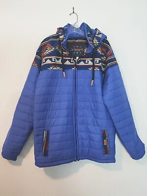 Mirian Cortez Southwest Tapestry And Blue Puffer Hooded Jacket Sz XXL • $31.43