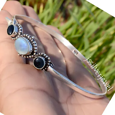 Black Onyx & Moonstone Gemstone 925 Sterling Silver Women's Day Bracelet Jewelry • $20.37