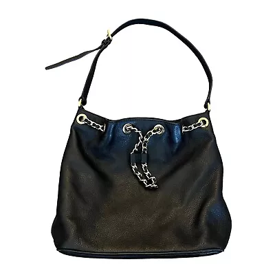 MICHAEL KORS Chain Link Pebbled Leather Bucket Bag Shoulder Satchel Black/Gold • $31.49