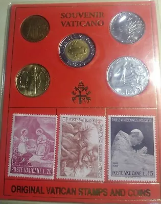 Vatican Coins Souvenir Set - Various Years 5 Coins With 5 Stamps - Uncirculated • $14