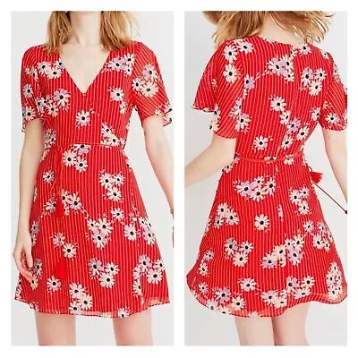 Madewell Size 4 TRUE Button-Wrap Spring Mini Dress In Red Daisy Society • $29.98