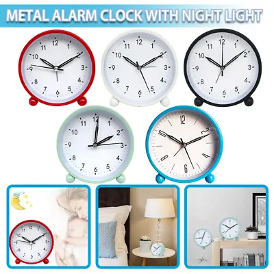 $14.98 • Buy Retro Small Alarm Clock Metal Desk Table Analog Clocks Non Ticking W Night Light