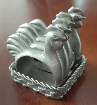 VINTAGE 1985 PEWTER CHICKEN NAPKIN HOLDERS  In STAND..  SEAGULL CANADA   #pp • $48