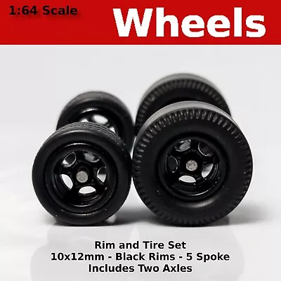 Muscle Car L - Black 5 Spoke Blackwall Drag Slicks - 10mm/12mm For Hot Wheels • $3.99