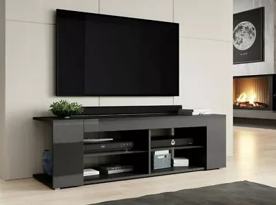 £99.95 • Buy TV Cabinet Grey Gloss / Matt With Open Glass Shelf Shelving Unit Stand Texas
