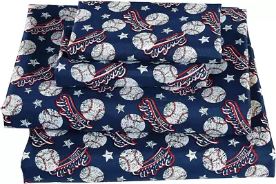 Sheet Set For Teen Boys Baseball Vintage Navy Blue Red White All Star League Fla • $20